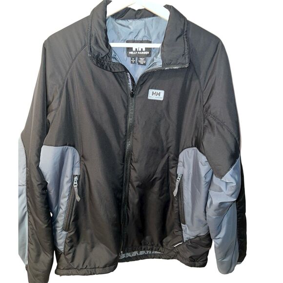 Helly Hansen Jacket Mens Medium Gray/Black Zip Up Primaloft Girl Hiking Outdoors - Picture 1 of 9